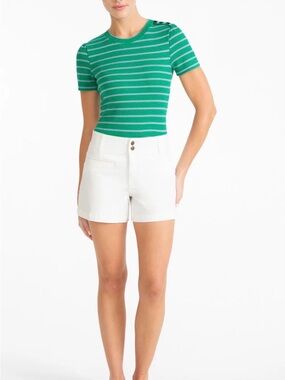 Draper James Welt Pocket White High-Waist  Tailored Shorts Double Buttons $68